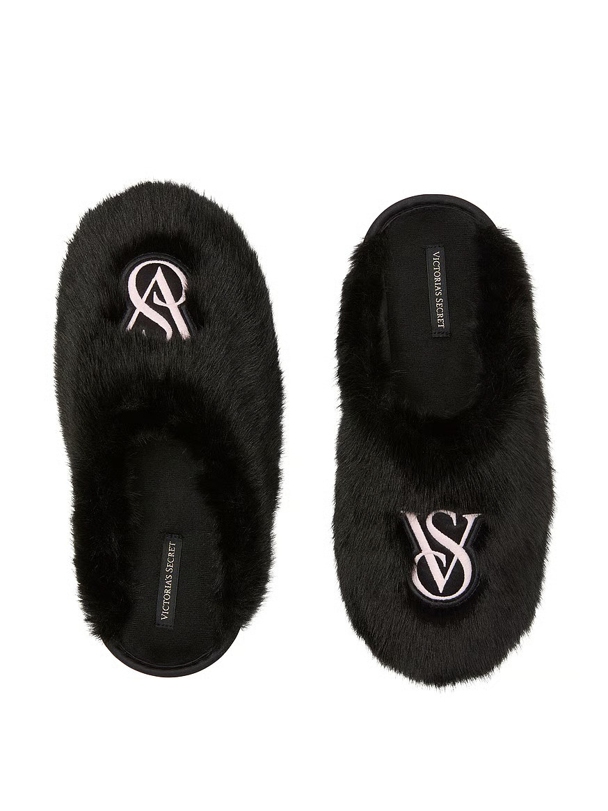 Buy Luxe Plush Closed-Toe Slippers, Black - Order Slippers online - Victoria's Secret US | Victoria's Secret (US / CA )