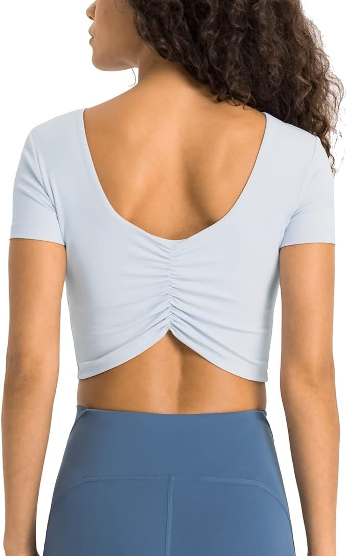 altiland Padded Workout Tops for Women, Cropped Yoga Gym Sports T-Shirts, Athletic Short Sleeve T... | Amazon (US)