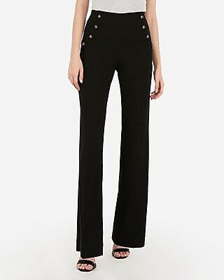 High Waisted Button Front Trouser Pant Black Women's XS, by Express | Express