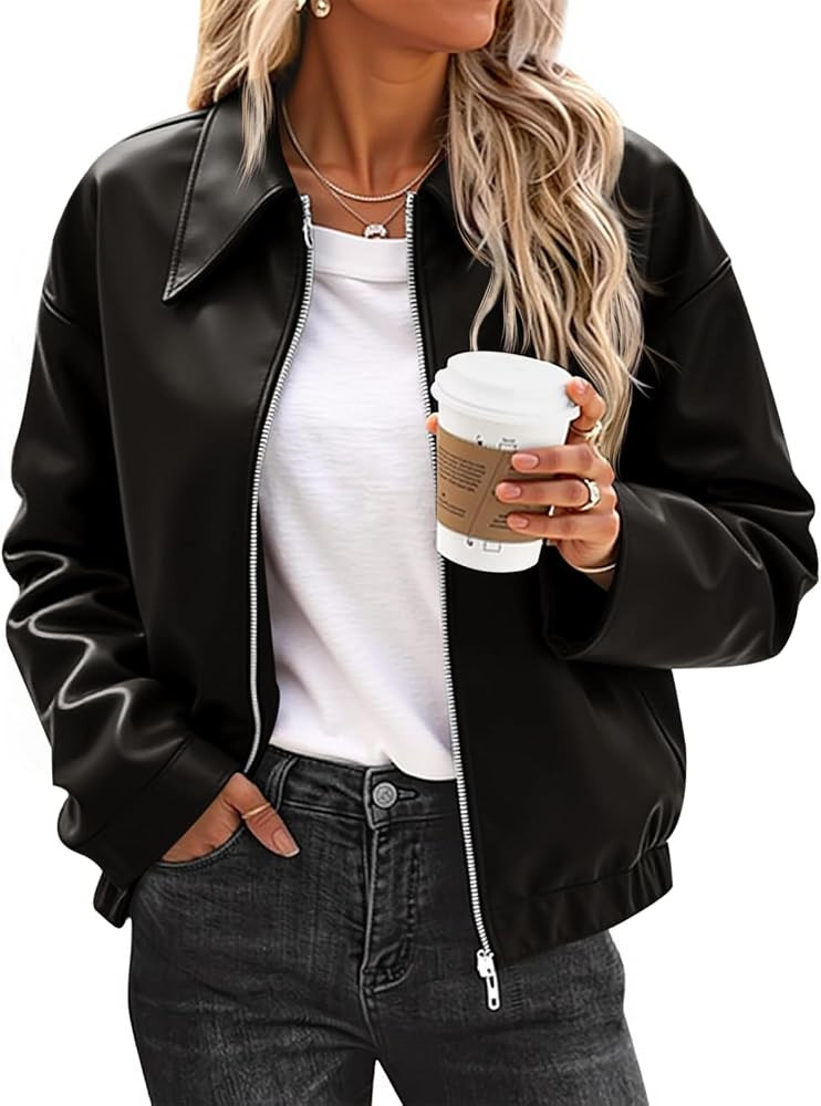 Cicy Bell Chaquetas bomber de piel sintética para mujer, para motocicleta, abrigos casuales de o... | Amazon (US)