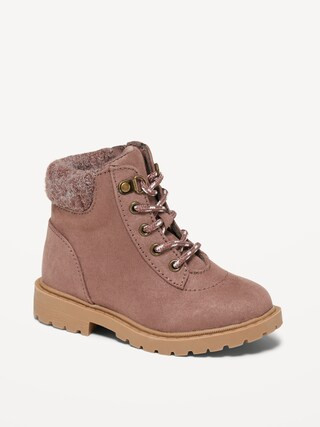 Faux-Suede Sweater-Cuff Lace-Up Boots for Toddler Girls | Old Navy (US)