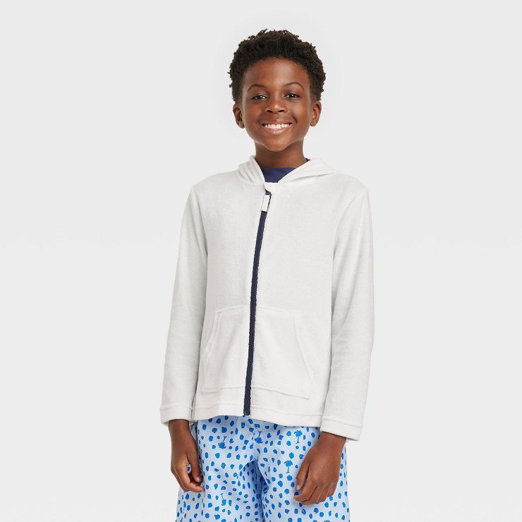 Boys' French Terry Hooded Zip-Up Cover Up Top - Cat & Jack™ White | Target