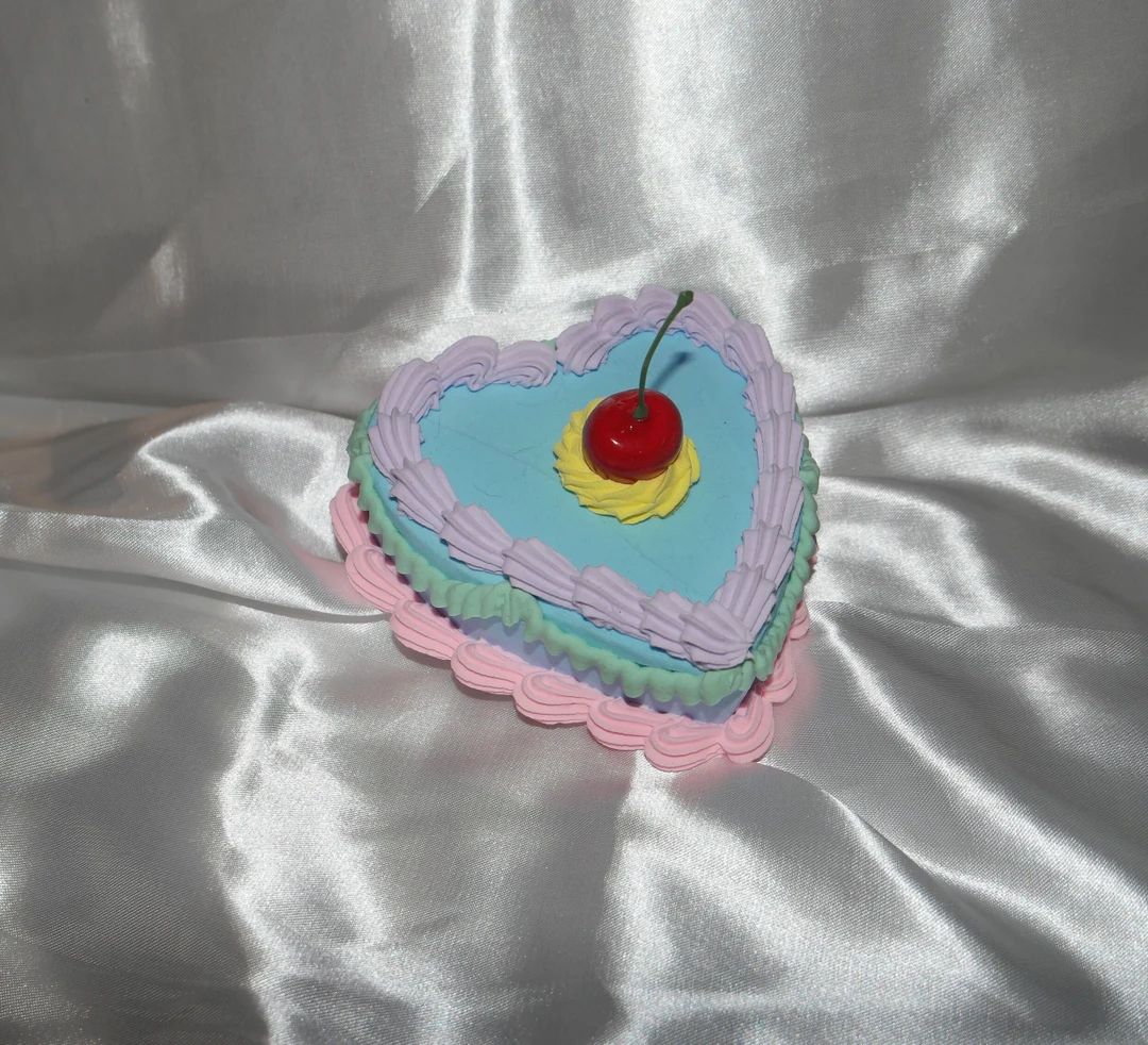 Vintage-style Pastel Rainbow Mini Heart-shaped Cherry Fake Cake Wall Hanging Includes FREE Access... | Etsy (US)