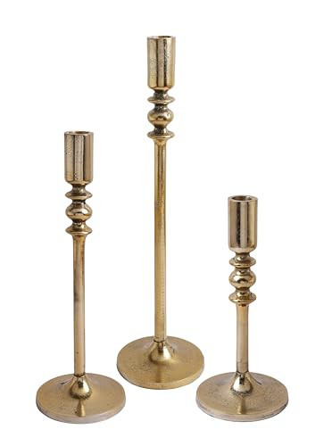 AHC HOME & LIVING Antique Gold Taper Candle Holders – Set of 3 Handcrafted Metal Candlesticks (15", 12", 9") for Table Centerpiece, Wedding & Church Décor | Amazon (US)