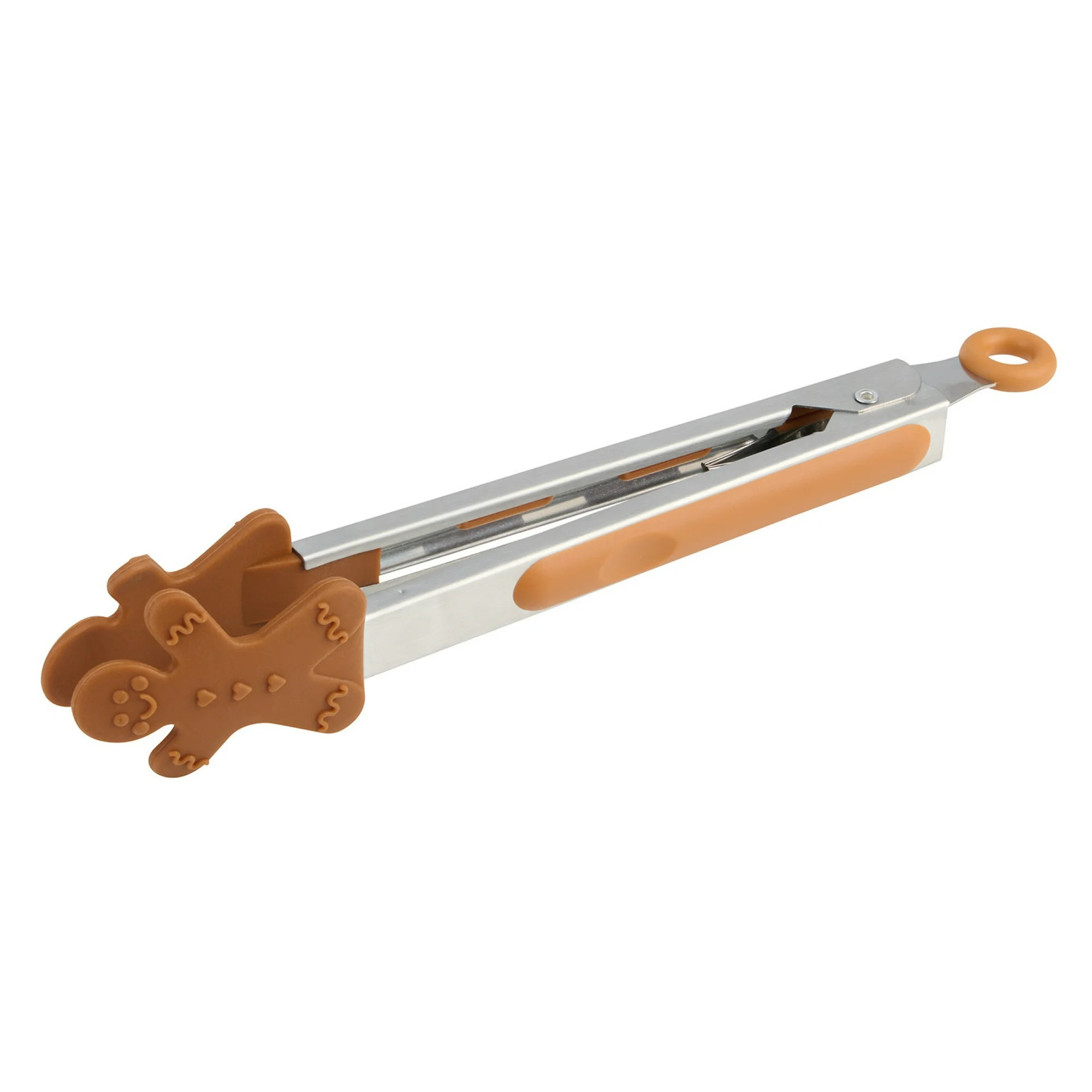 Holiday Time Gingerbread Cookie Shaped Stainless Steel and Silicone Tongs, Brown, Food Tongs | Walmart (US)