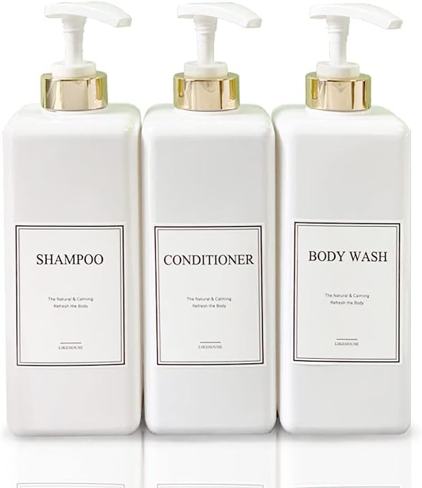 ORRDA Refillable Shampoo and Conditioner Dispenser Empty, 4 Waterproof Label Sticker,Shower Plast... | Amazon (US)