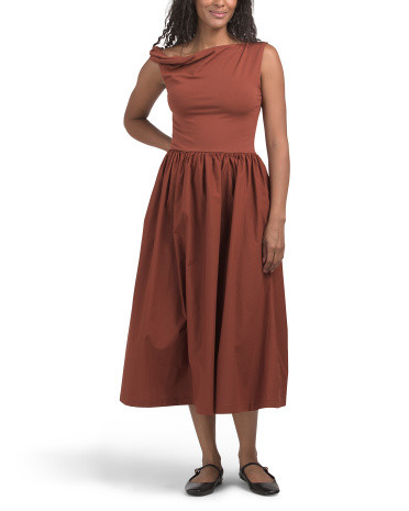 Parker Mixed Media Midi Dress for Women | Spandex/Cotton | Marshalls