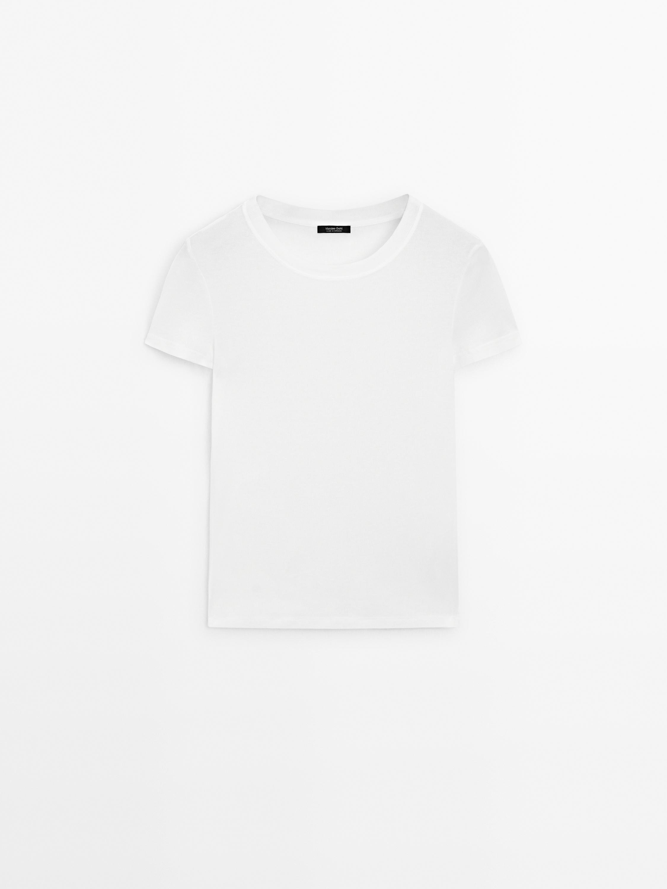 Textured crepe-effect cotton T-shirt | Massimo Dutti US