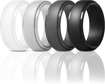 ThunderFit Silicone Rings for Men - 7 Rings / 4 Rings / 1 Ring Step Edge Rubber Wedding Bands 10m... | Amazon (US)