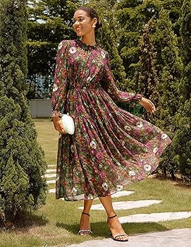 GRACE KARIN Women's Long Sleeve Maxi Dress Fall 2025 Chiffon Flowy Wedding Guest Dresses Floral T... | Amazon (US)