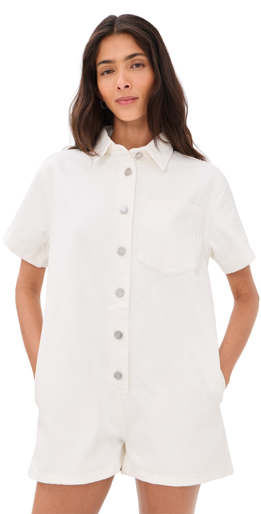 PARKE Short Sleeve Denim Romper White L | Shopbop