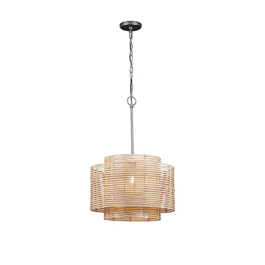 allen + roth Aubrey Raw Iron Canopy with Light Natural Rattan Shade Traditional Tiered Pendant Li... | Lowe's