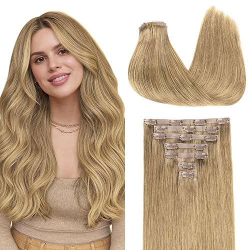 GOO GOO Clip in Hair Extensions Real Human Hair, Remy Human Hair Extensions Clip ins for Women, Natural Human Hair, 18inch 110g 7Pcs, 7 Bronde | Amazon (US)