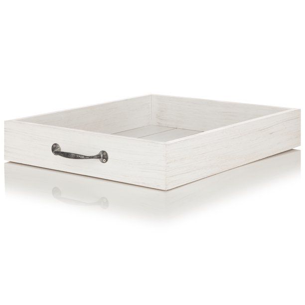 Mainstays White Rustic Rectangular Wood Tray with Metal Handles, 15" x 13" | Walmart (US)