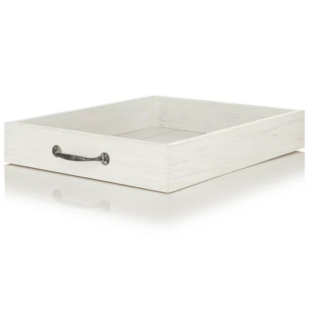 Mainstays White Rustic Rectangular Wood Tray with Metal Handles, 15" x 13" | Walmart (US)