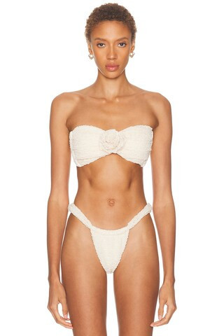 Montce x Elsa Hosk Rosa Bandeau Bikini Top in Amalia Texture - Beige. Size XS (also in L, M, S, XL). | FWRD 