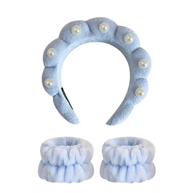 Pearl Rhinestone Headband for Women Girls,Terry Cloth Spa Headband for Washing Face,Makeup Skinca... | Amazon (US)
