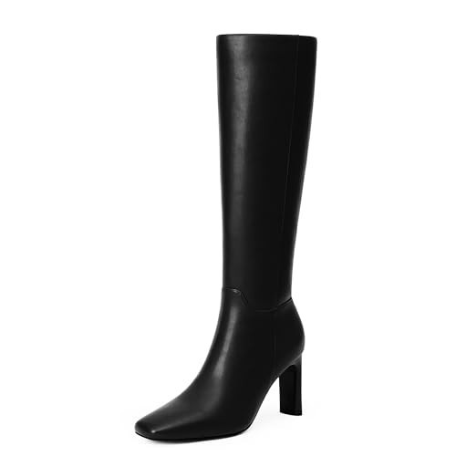 Modatope Womens Knee High Black Boots Square Toe Chunky Heel Tall Boots Womens Fashion Long Boots Size 8 | Amazon (US)