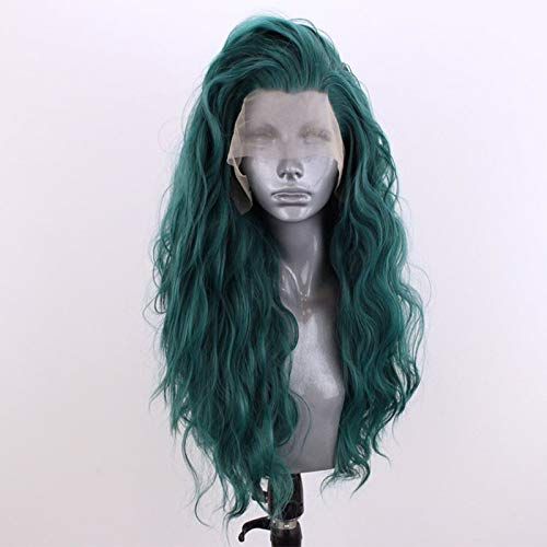Choshim Hair Green Color Synthetic Lace Front Wig Heat Resistant Fiber Long Curly Wavy Fashion St... | Amazon (US)