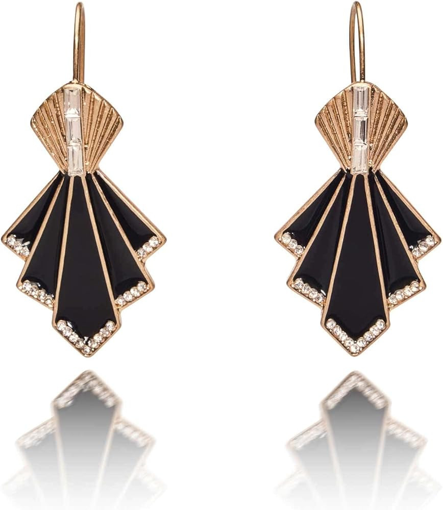 Lovett & Co Art Deco Black Drop Earrings for Women – Vintage 1920s Long Crystal Accent Jeweller... | Amazon (UK)