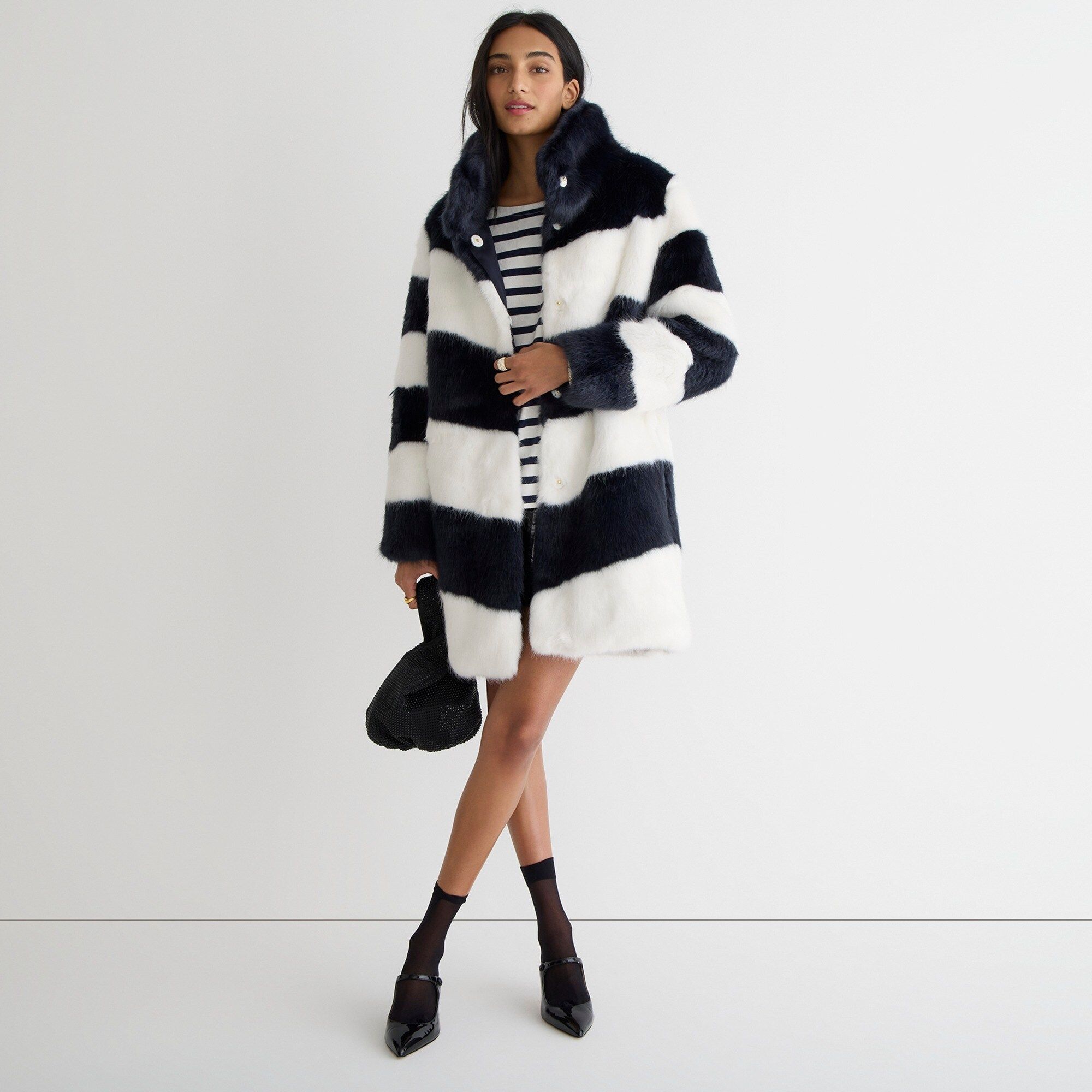 Collection faux-fur topcoat in stripe | J.Crew US