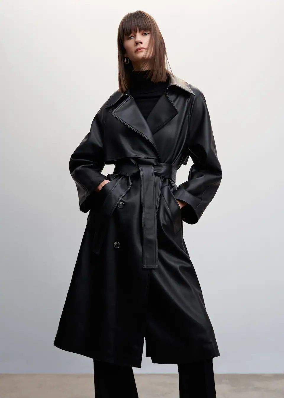 Oversize leather-effect trench coat | MANGO (US)