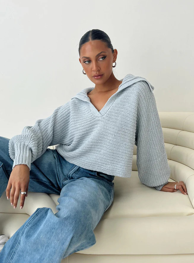 Wester Ribbed Sweater Blue | Princess Polly US
