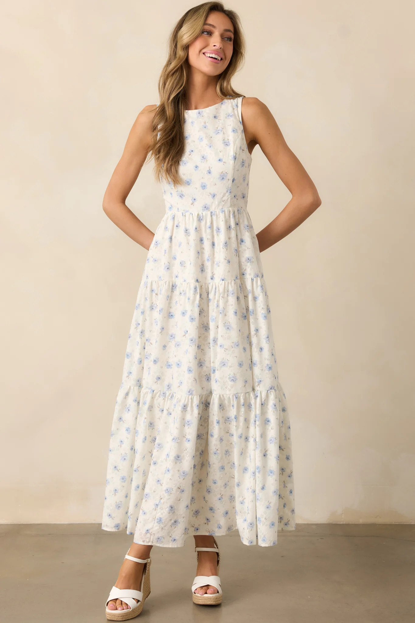 Blooming Garden Ivory Floral Tiered Maxi Dress | Red Dress