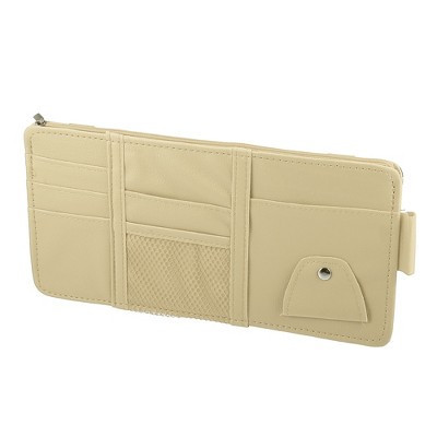 Unique Bargains Car Sun Visor Auto Interior Accessories Sunglass Organizer with Zipper 11.42''x5.91'' Beige | Target