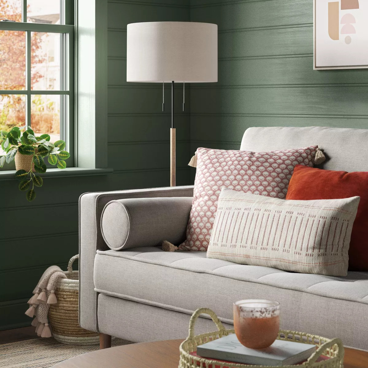 Block Print Square Throw Pillow Purple - Threshold™: Cotton-Linen Blend, Floral Pattern with Ta... | Target