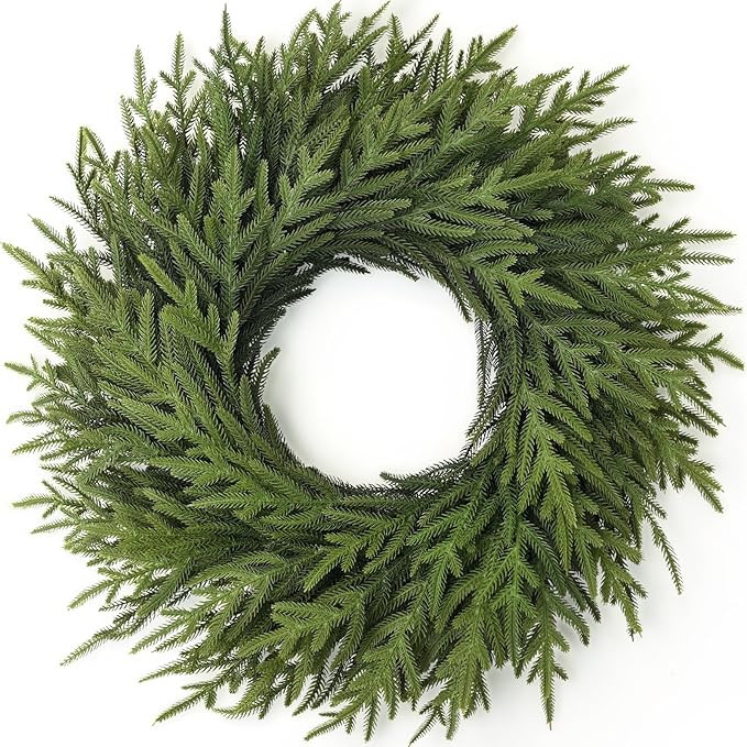 26" Norfolk Pine Wreath for Front Door, Artificial Christmas Wreaths Faux Green Fake Pine Needles... | Amazon (US)