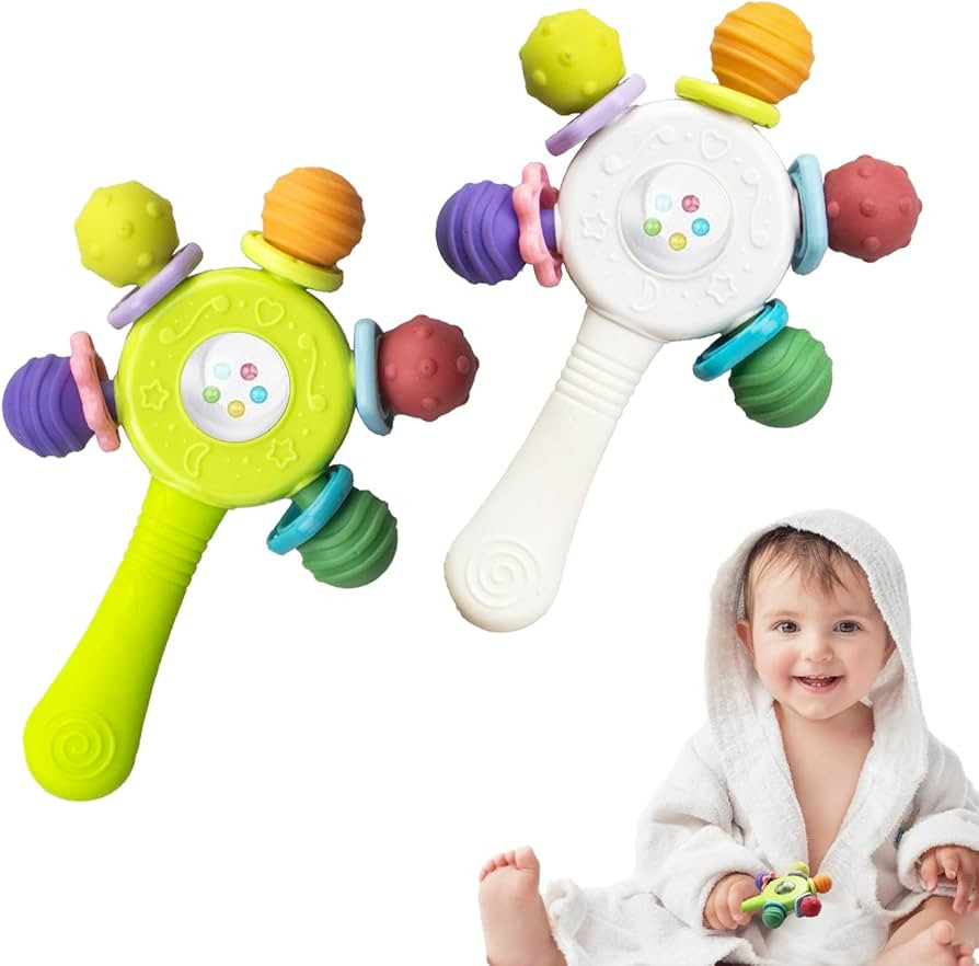 2PCS Baby Sensory Teething Toys-Rattle Stick,Food Grade BPA Free Chew Toy,Grip Strengthening Hand... | Amazon (US)