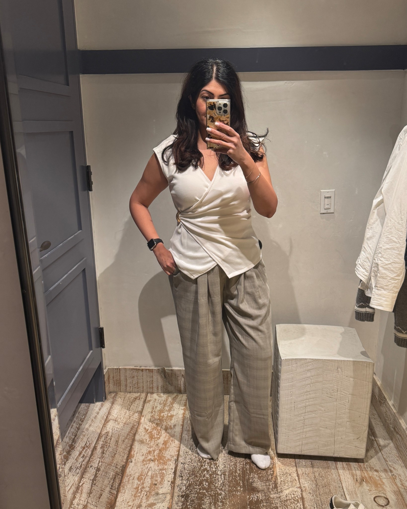 This wrap top and drape work pants are a cute business casual workwear outfit for the office. Wearing medium in both. 
 Top cinches your waist. Pants have stretch waistband

Perfect for:
• office days 
• client meetings 
• presentations
• work dinners 
• conference 

@Anthropologie 

#LTKMidsize #LTKootd #LTKWorkwear