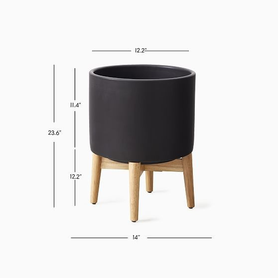 Mid-Century Turned Wood Leg Planters, Black, 18 | West Elm (US)