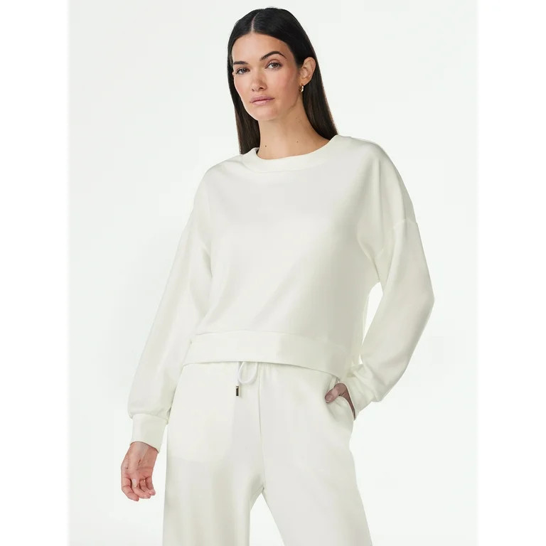 Scoop Women's Scuba Knit Cropped Sweatshirt with Drop Sleeves, Size XS-XXL | Walmart (US)
