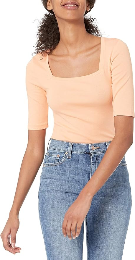Amazon Essentials Women's Slim-Fit Half Sleeve Square Neck T-Shirt | Amazon (US)