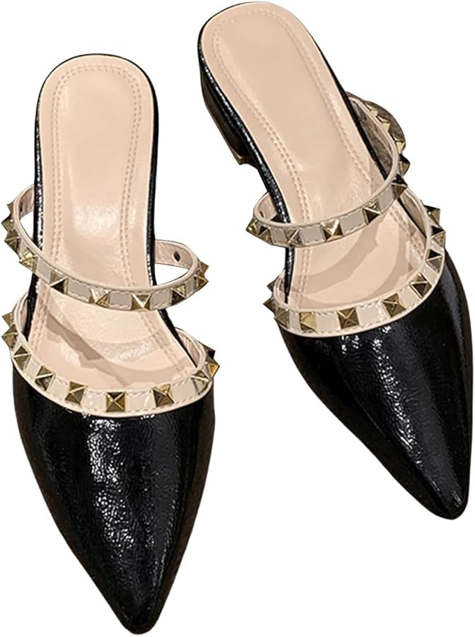 Verdusa Women's Pointed Toe Studded Mules Backless Slip on Outdoor Shoes | Amazon (US)