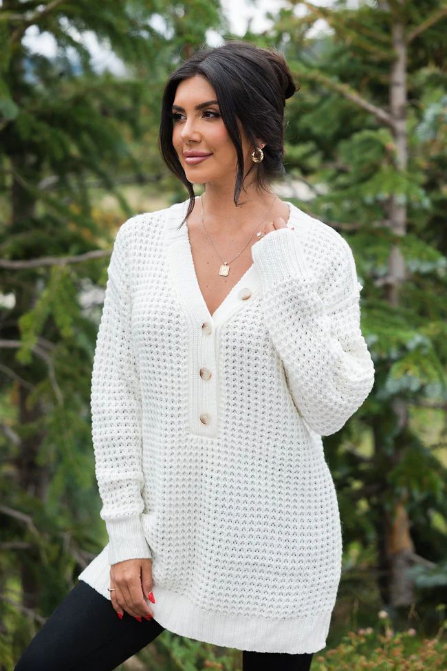 Just Keep Going Ivory Henley Waffle Sweater | Pink Lily