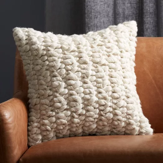 White Boucle Modern Throw Pillow with Feather-Down Insert 23 + Reviews