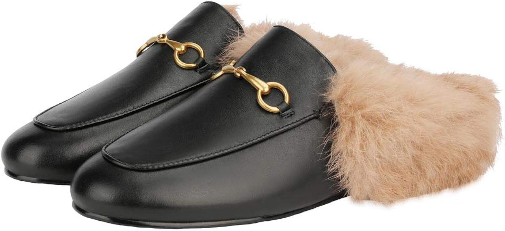 Leather Low Heel Loafers With Fur | Amazon (US)