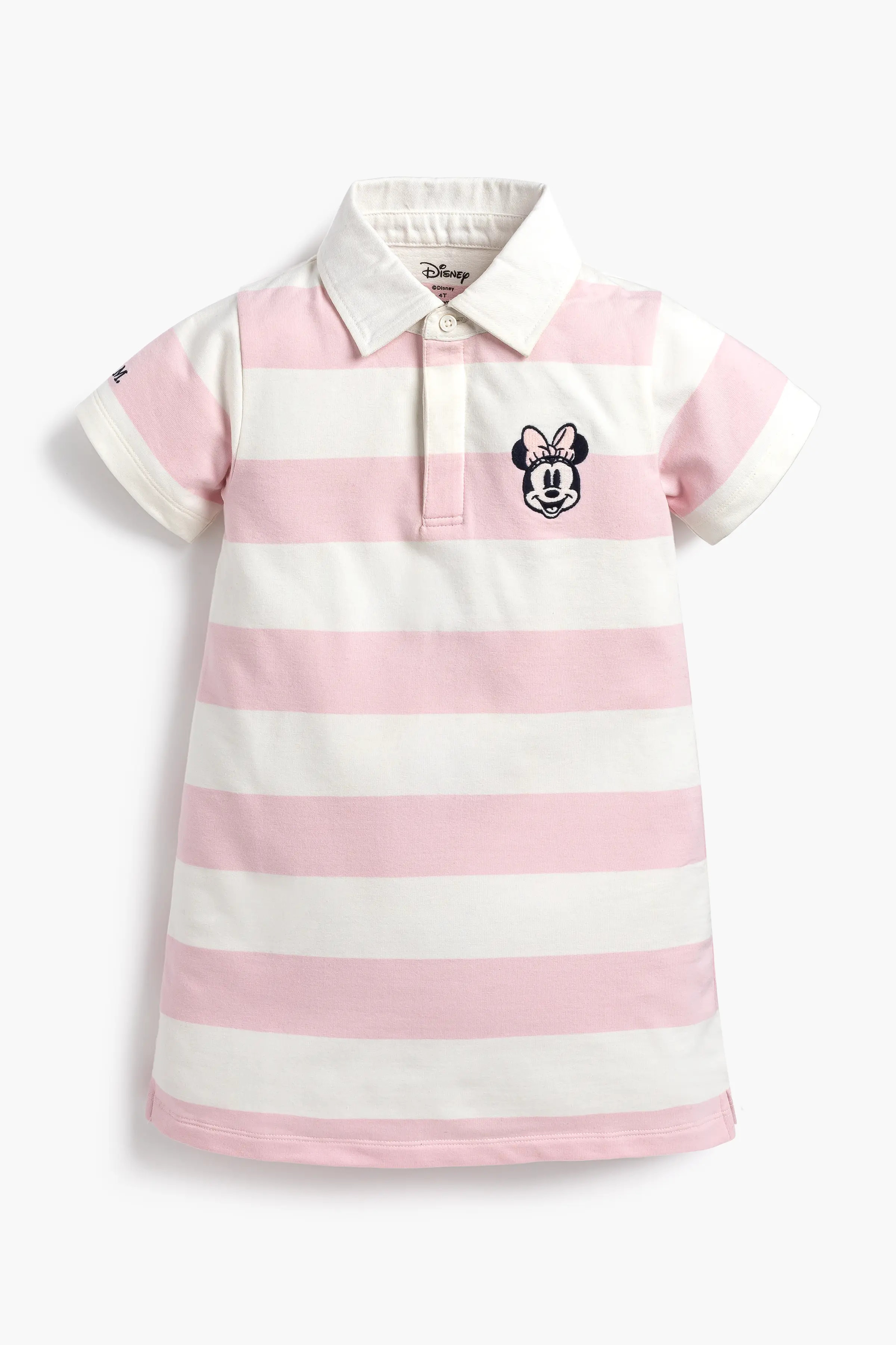 Short Sleeve Rugby Dress In Disney Minnie Mouse Pink Stripe | Kids | Size: 10 | Girl- Monica + Andy Organic Kids Clothing | Monica + Andy