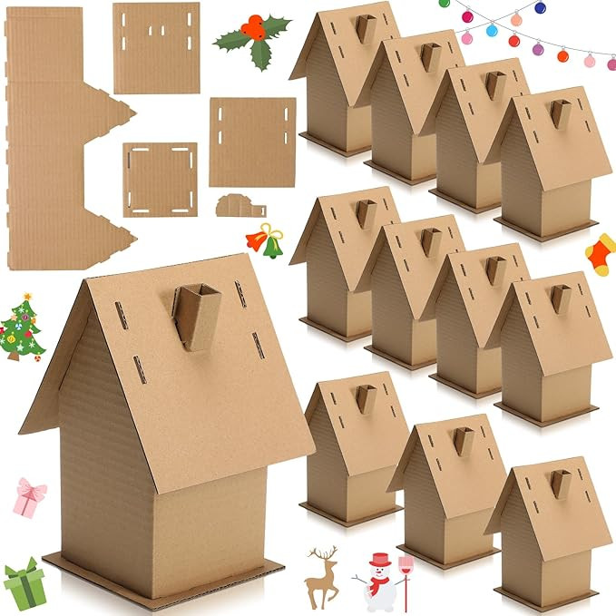 Cholemy 12 Pack Christmas Gingerbread House for Kids Cardboard House Crafts Bulk Make a Gingerbre... | Amazon (US)