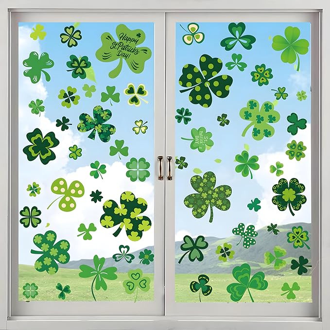 St. Patricks Day Window Clings Decorations - Double Sided Shamrock Window Stickers - 117 Pcs Reus... | Amazon (US)