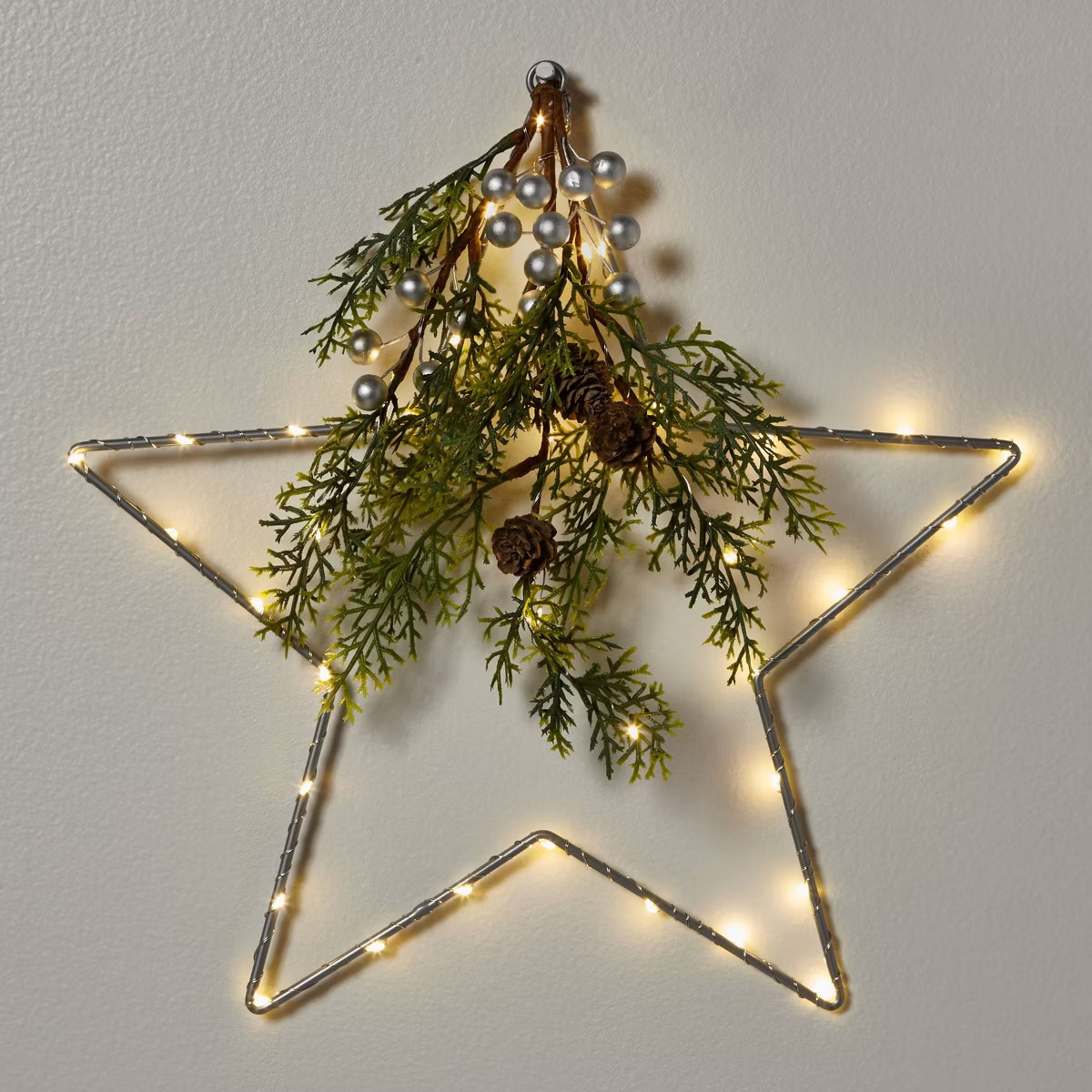 Lit LED Hanging Star with Christmas Greenery Silver - Wondershop™: 14-Inch, Battery Operated, I... | Target