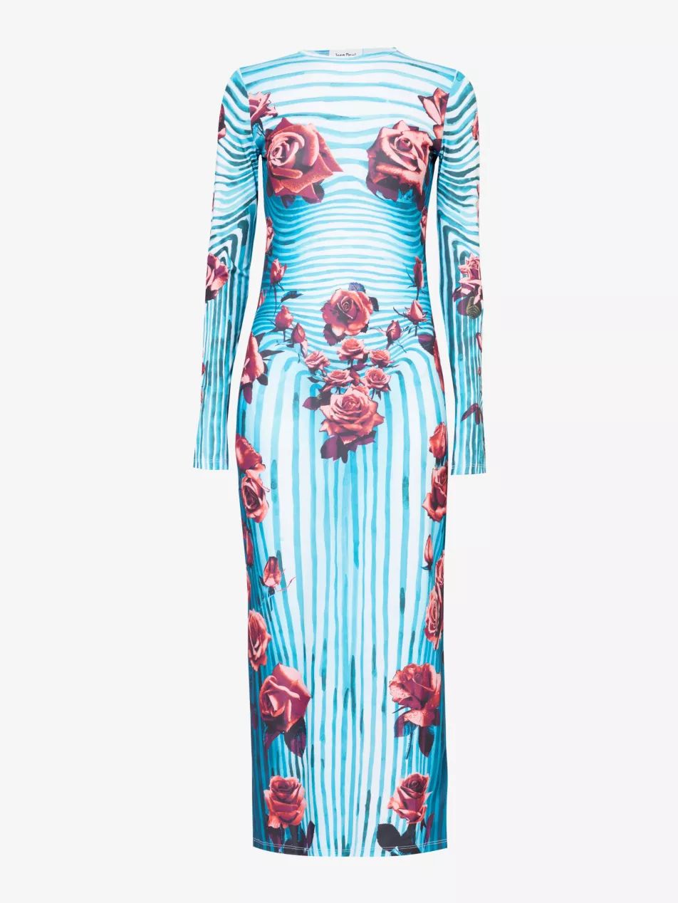 Flower-print slim-fit stretch-woven maxi dress | Selfridges