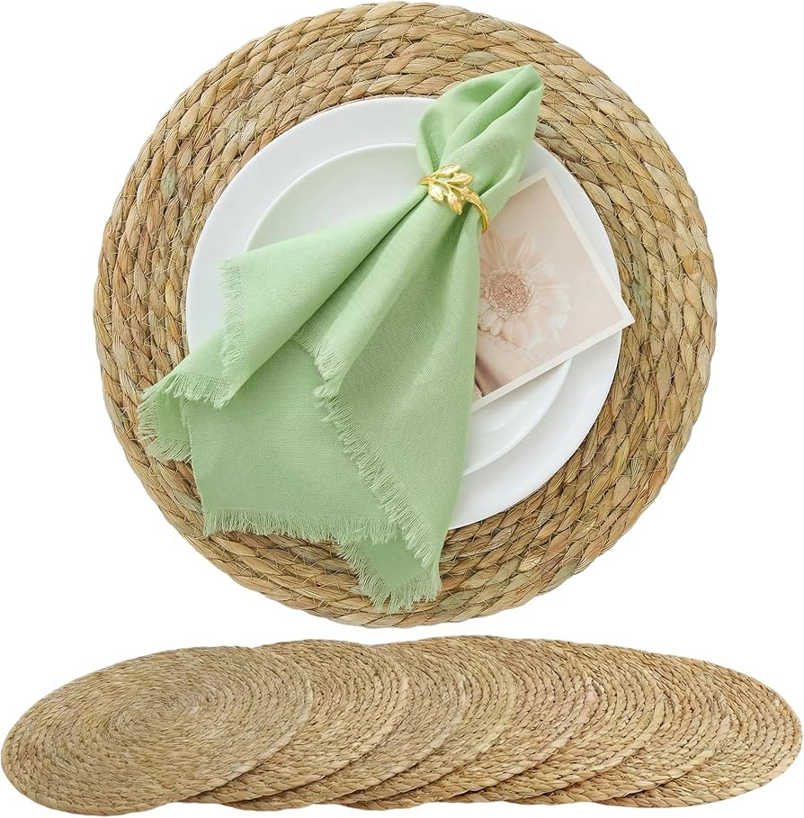 Round Woven Placemats Set of 8 13.5 Inch Boho Farmhouse Rustic Wicker Placemats Braided Place Mat... | Amazon (US)