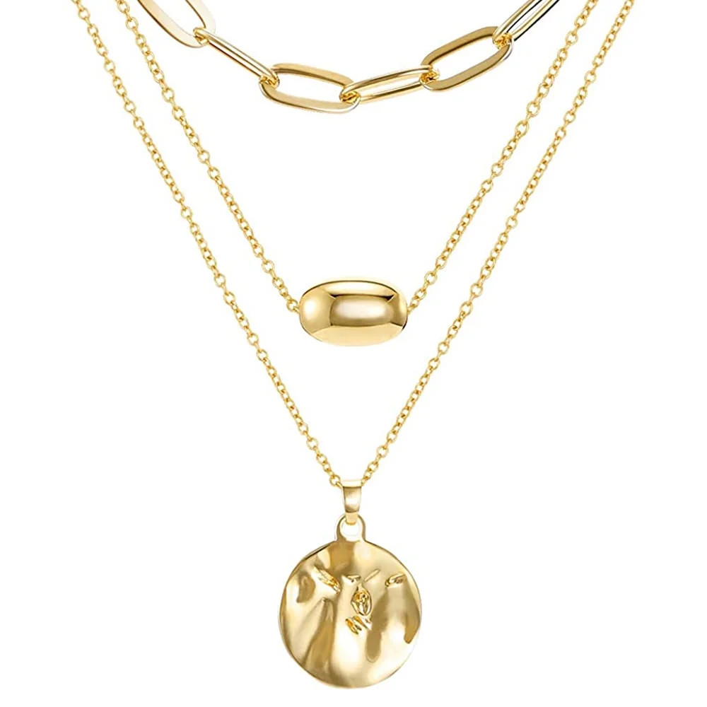 Collares de 3 capas para mujer Collares Gargantilla de oro Collar largo ajustable Collar con colg... | Walmart (US)