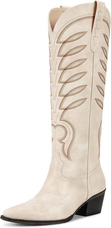 ISNOM Cowboy Boots for Women Knee High Cowgirl Western Boots Womens Embroidered Tall Cowboy Boot ... | Amazon (US)
