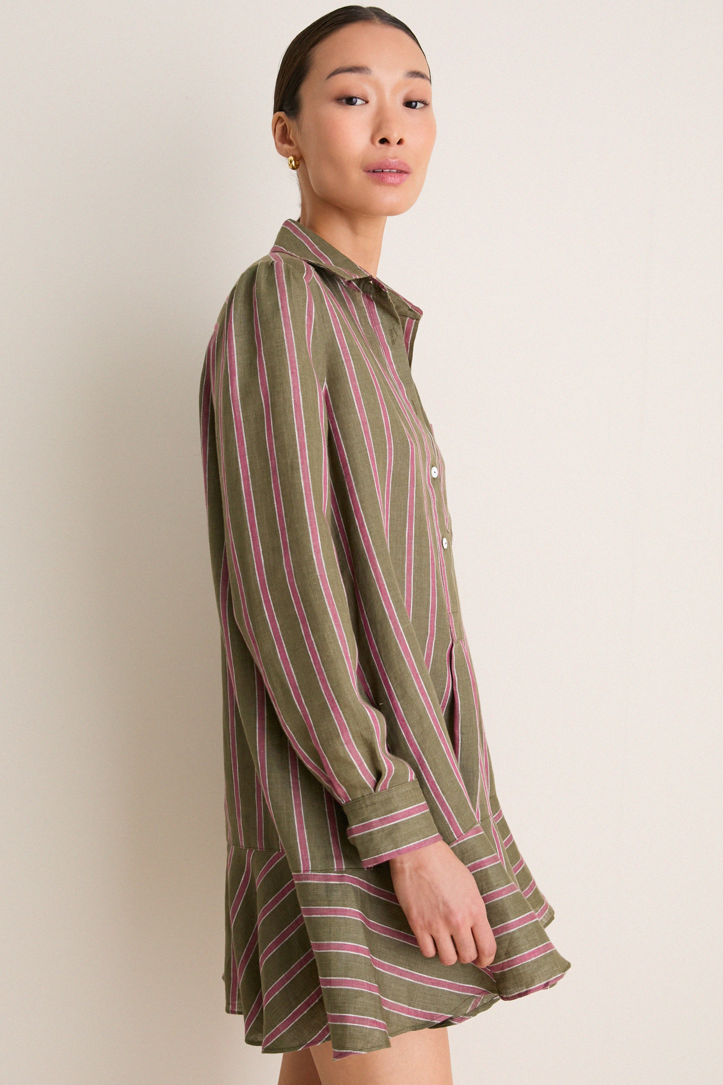 Olive and Raspberry Stripe Linen Callahan Dress | Tuckernuck (US)
