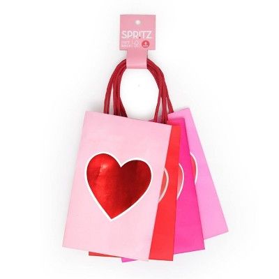 4pk Valentine's Day Junior Tote Gift Bags Red Foil Heart - Spritz™ | Target